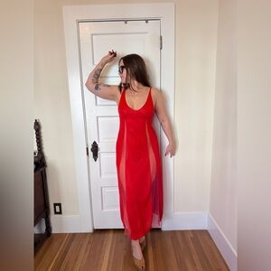 70s Vintage Fredricks of Hollywood Nylon Slip Dress w Sheer Panels Sz L